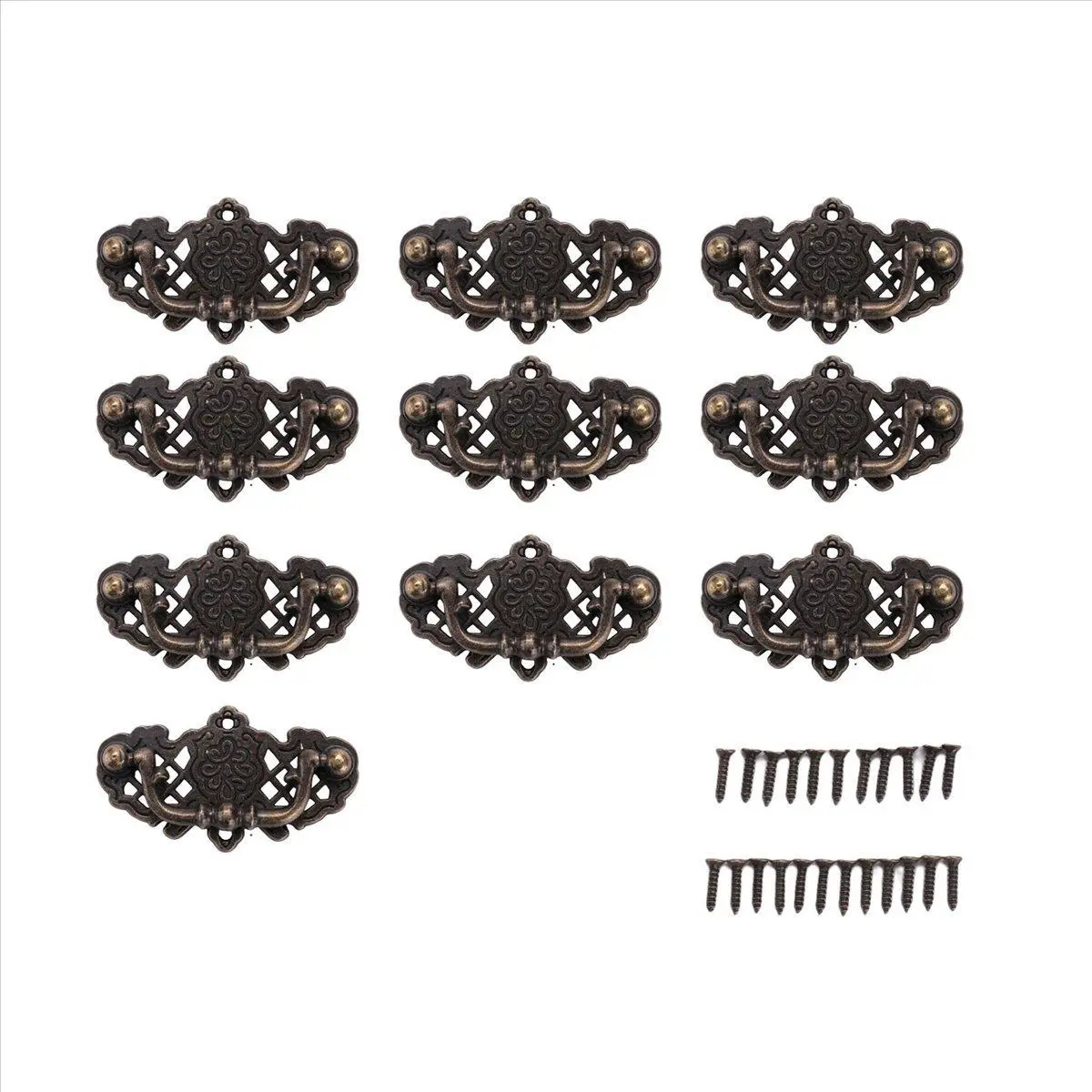 10-Pack Antique Bronze Vintage Furniture Pulls - Kitchen Cabinet Drop Handles, Bedroom Dresser Knobs