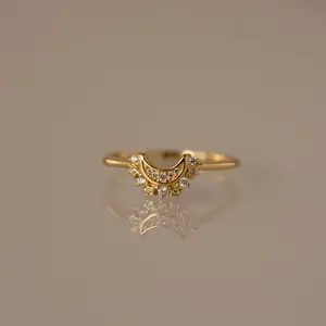 Diamond Crescent Moon Ring by Caitlyn Minimalist - 18K Gold Plated Celestial Crystal Ring - Unique Jewelry - Best Friend Gift