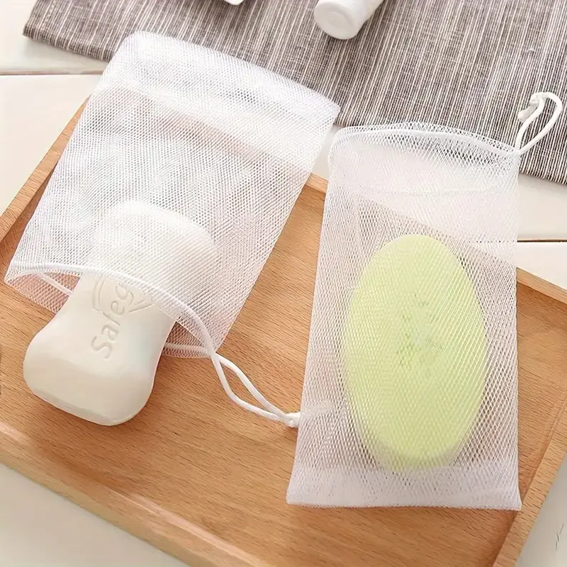 15 PCS White Drawstring Mesh Soap Saver Pouches - Exfoliating Bath Tool, Mesh Bag, Foam Boost Face Cleansing Bags, Daily Used Hang-Dry Long-Lasting Bathroom Accessories (Color Random)