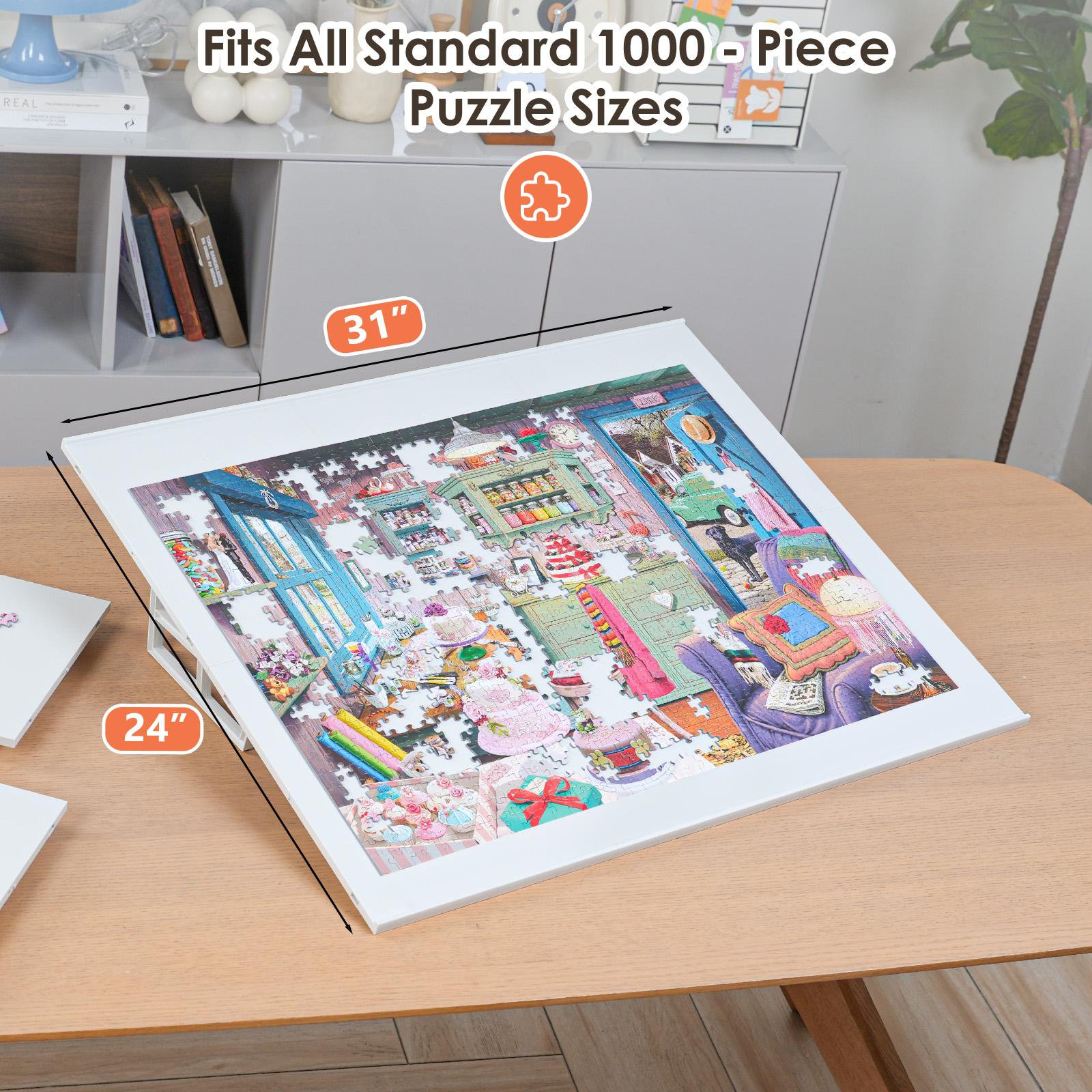 WELGEE DIY Tilting Puzzle Board with 6 Modular Panels & Stand, Lightweight Portable Puzzle Table for Adults & Seniors, Customizable Puzzle Accessory Only 3.5 lbs (White)