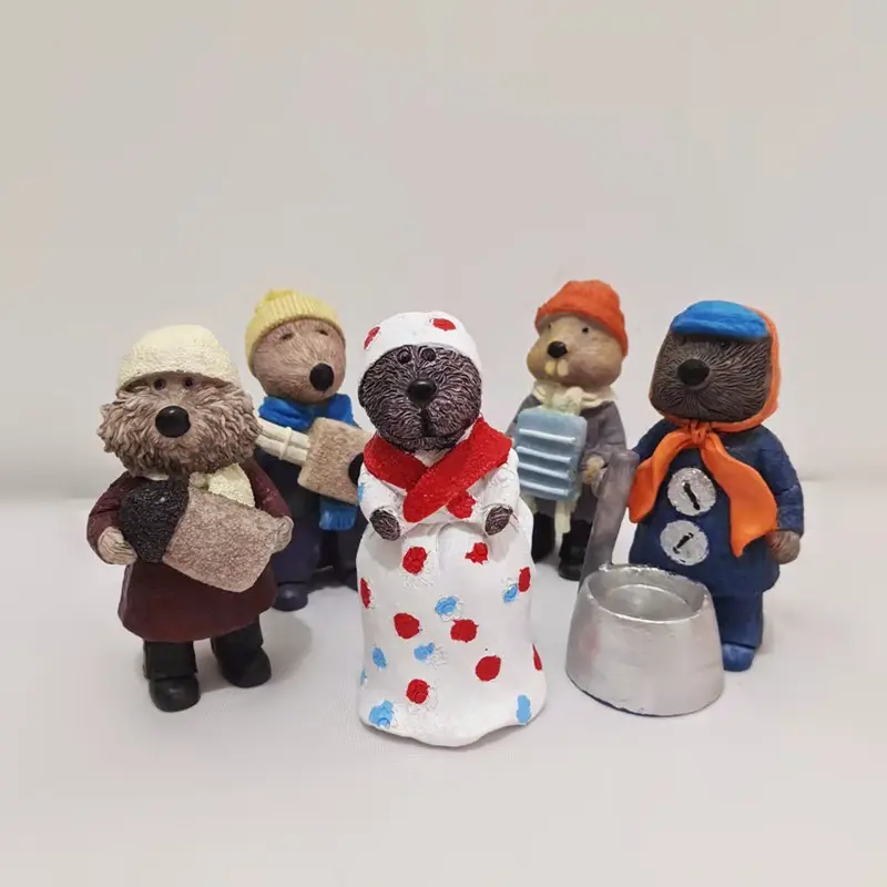 5-Piece Christmas Decoration Set, Organic Art Doll Statues, Resin Beaver Maputte Band Miniature Figurines, Home Decor Gifts, Home Decor Ornaments, Decorative Ornament, Holiday Decor