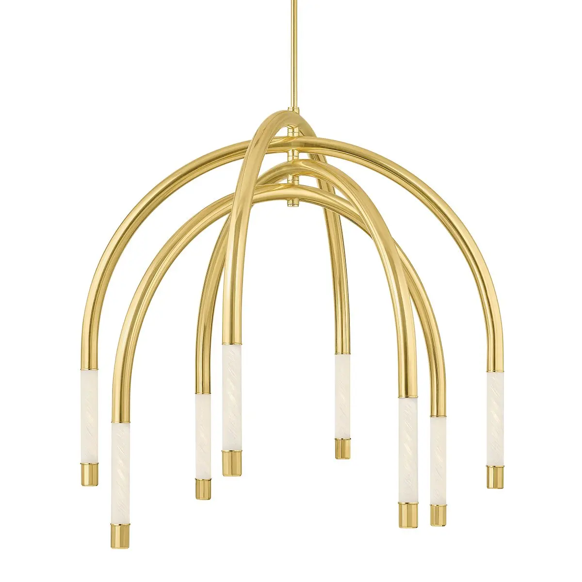 Zeme Large Chandelier With Integrated LED, Etched Cloud Glass, Vintage Polished Brass Finish