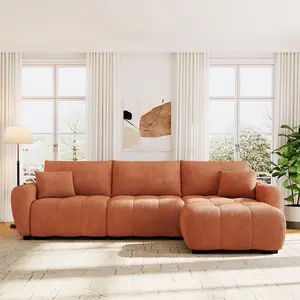 110" Modular Sectional Sofa, L-Shaped Boucle Fabric Couch Set with Movable Ottoman, Extra Deep Seats, Free Combination Design, High Density Foam, Sturdy Metal & Wood Frame for Living Room, Apartment