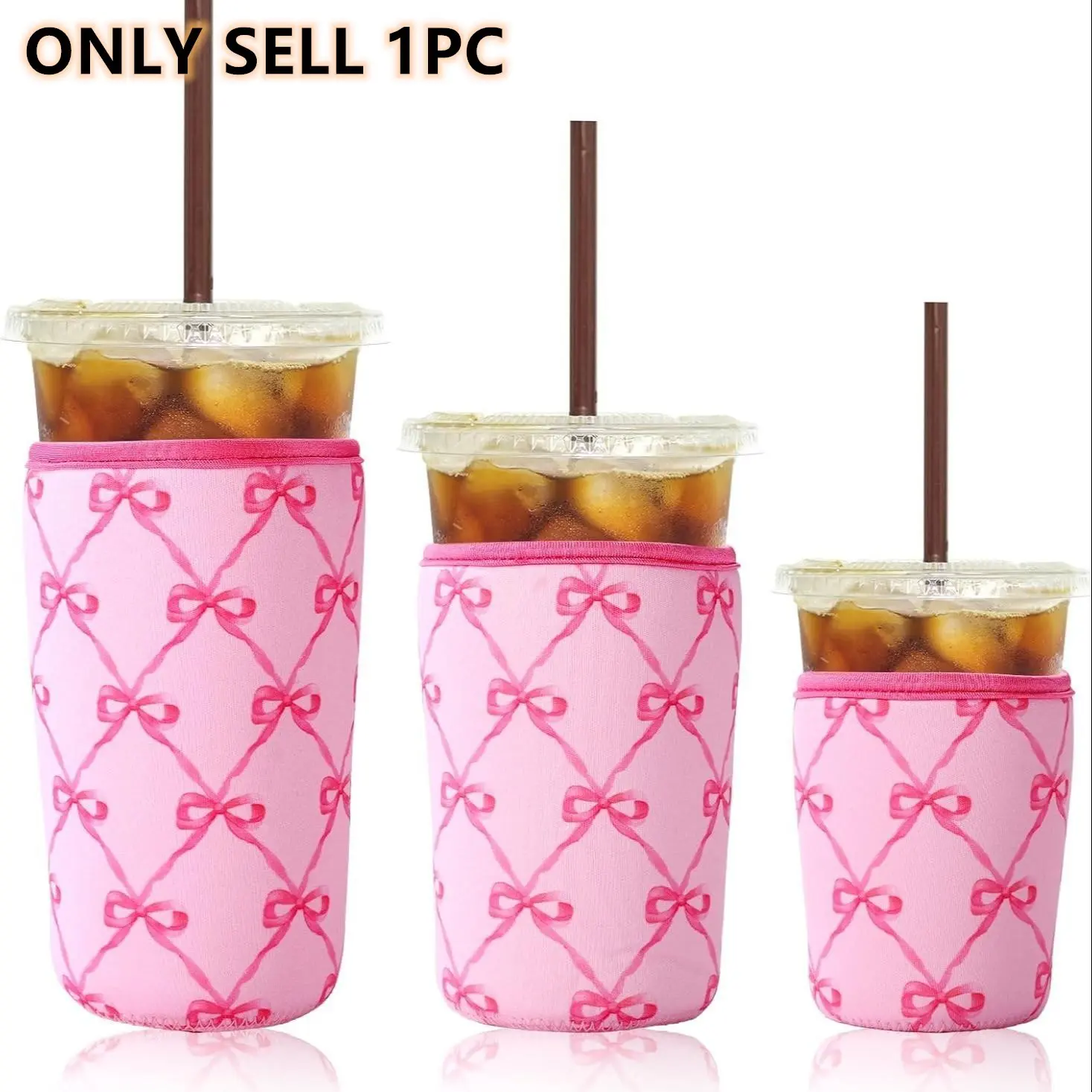 Reusable 3-Pack Iced Coffee Cup Sleeve, Insulated Neoprene, Beverage Holder for Iced Coffee, Durable Drink Sleeve for Cold Beverages, Drink Protectors, Bows, Tumbler Accessories, Reusable Drinkware Covers