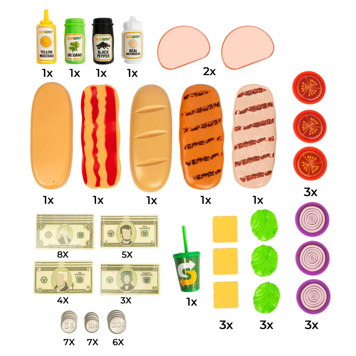 Subway 12pcs or 24pcs Food Set - Includes 12 or 24 Food Items, Assorted Sandwiches, Realistic Vegetables & Play Money for Ages 3+