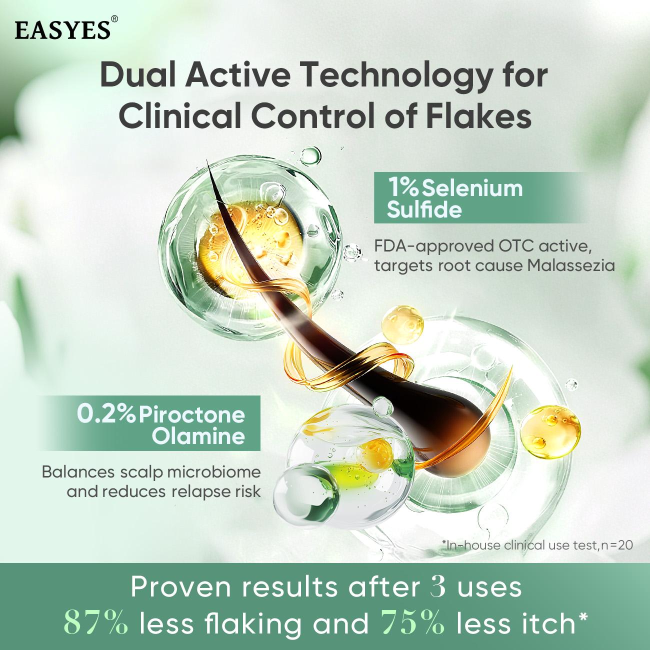 【BQ】EASYES Anti-Dandruff & Hair Thickening Shampoo | 1% Selenium Sulfide + 0.2% Piroctone Olamine | 11 Herbal Actives for 78% Less Flakes & +38% Density in 7 Days | #ScalpCare #HairGrowth