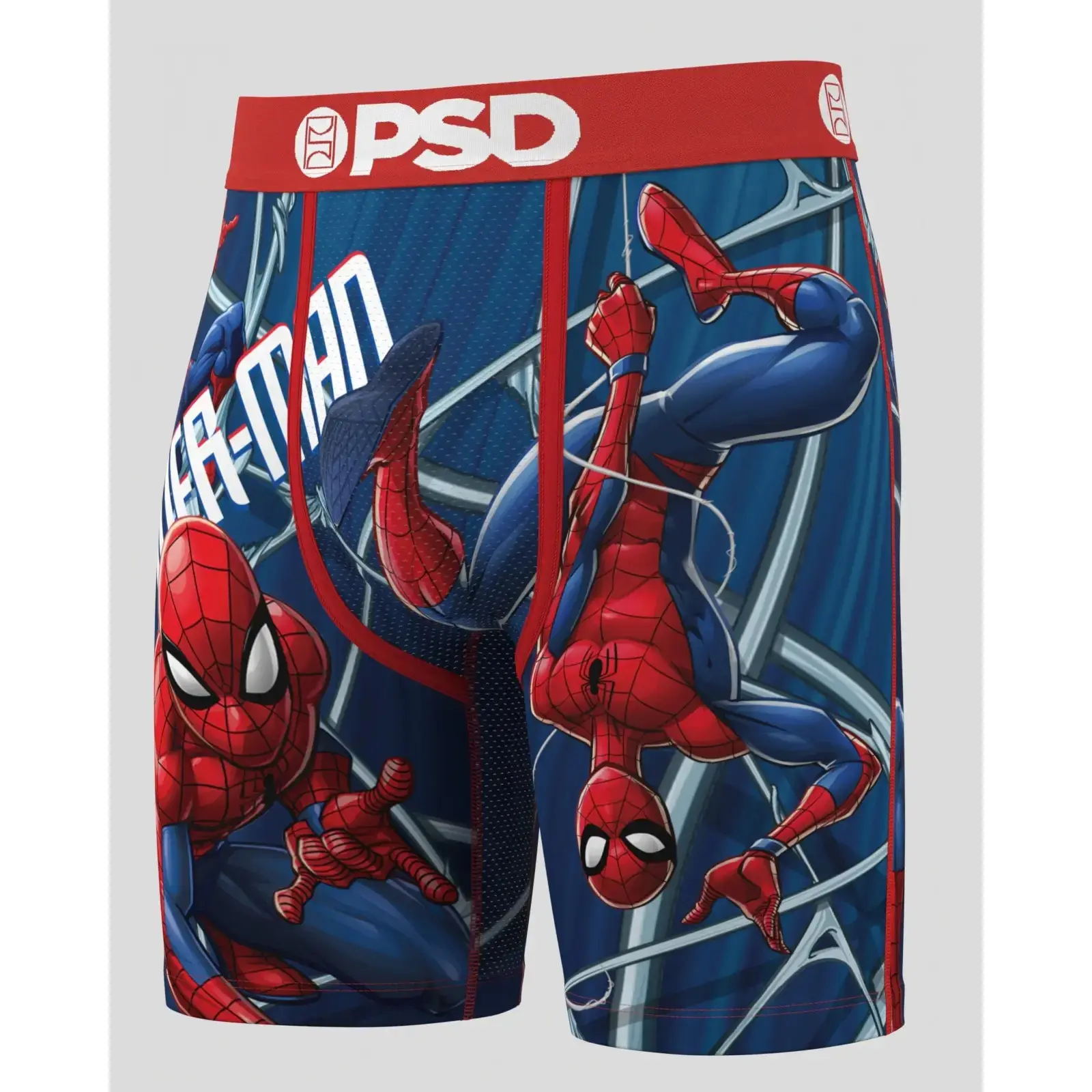 PSD Mens Marvel - Webbed Up Boxer Brief - Standard Length 7 Inch Inseam, Soft and Breathable Poly Blend Fabric Lightweight Underwear Activewear