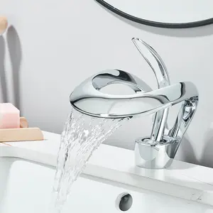 Waterfall Bathroom Sink Faucet Unique Brass Modern Waterfall Faucet for Basin Vanity Single Hole Pedestal Sink Faucets One Handle Corner Sink Bathroom Faucet