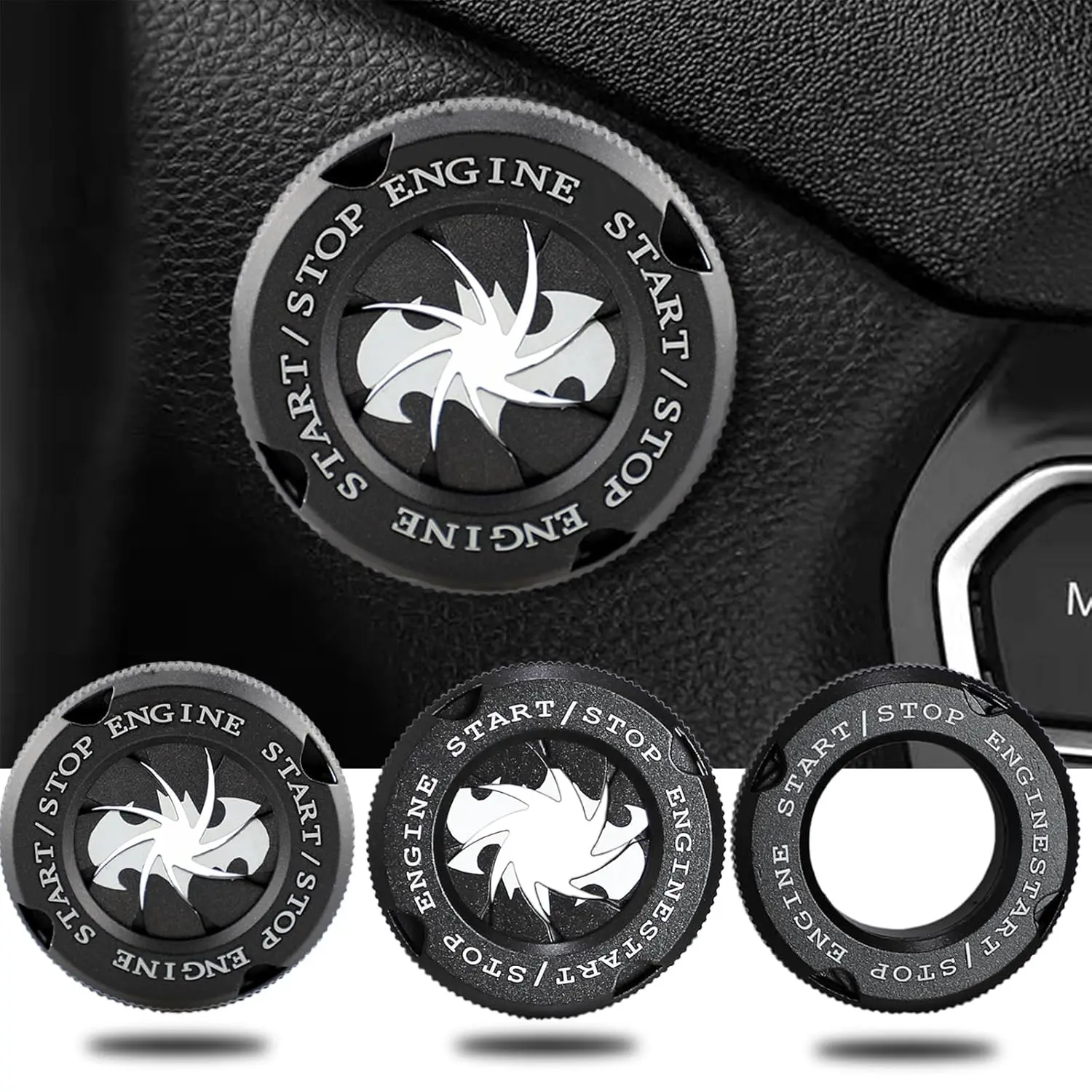 Bat Rotary Car Push Start Button Cover, Engine Start Stop Button Cover Interior Accessories, Anti Scratch Universal Protective DIY Decoration, Gift Men (Bat Black)