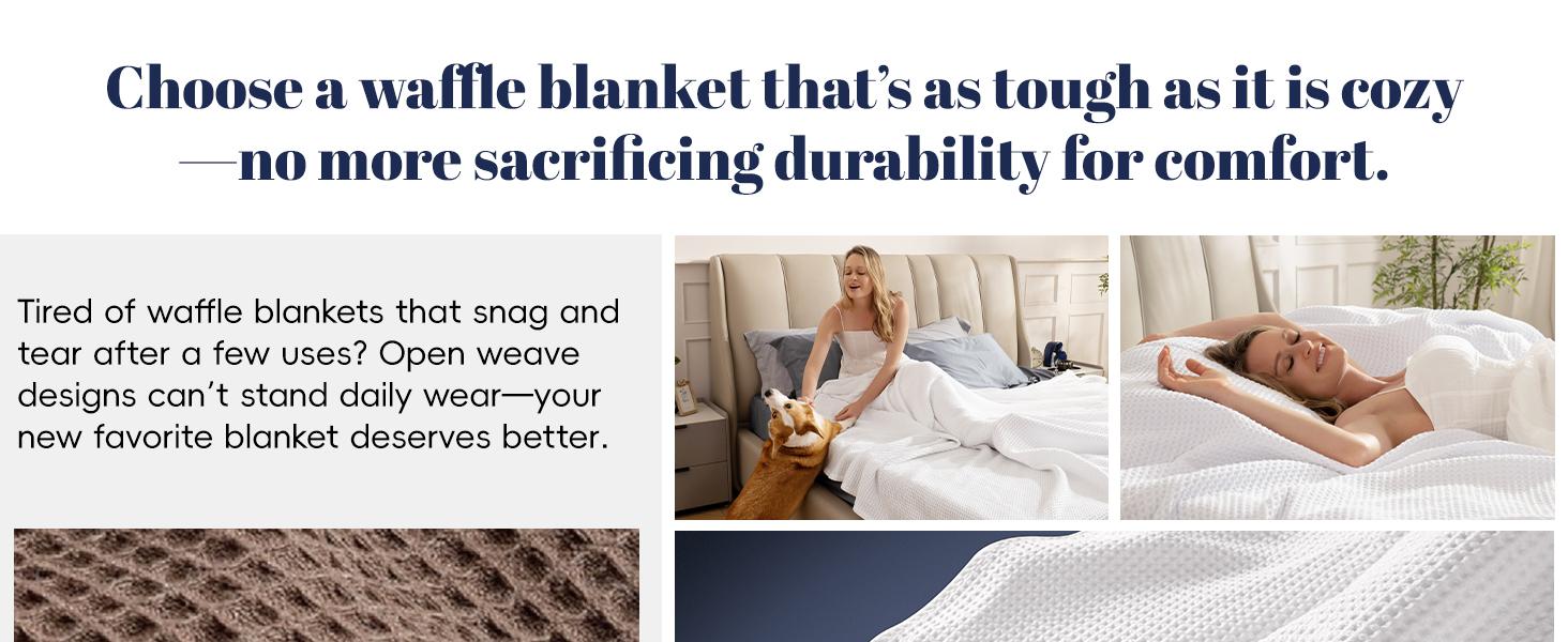 PHF 100% Cotton Waffle Weave Blanket, Lightweight Washed Soft Breathable Blanket Perfect for All Seasons, Stylish Blanket, Great Blanket Layer for Couch Bed Home Decor, Gift Idea