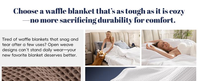 PHF 100% Cotton Waffle Weave Blanket, Lightweight Washed Soft Breathable Blanket Perfect for All Seasons, Stylish Blanket, Great Blanket Layer for Couch Bed Home Decor, Gift Idea