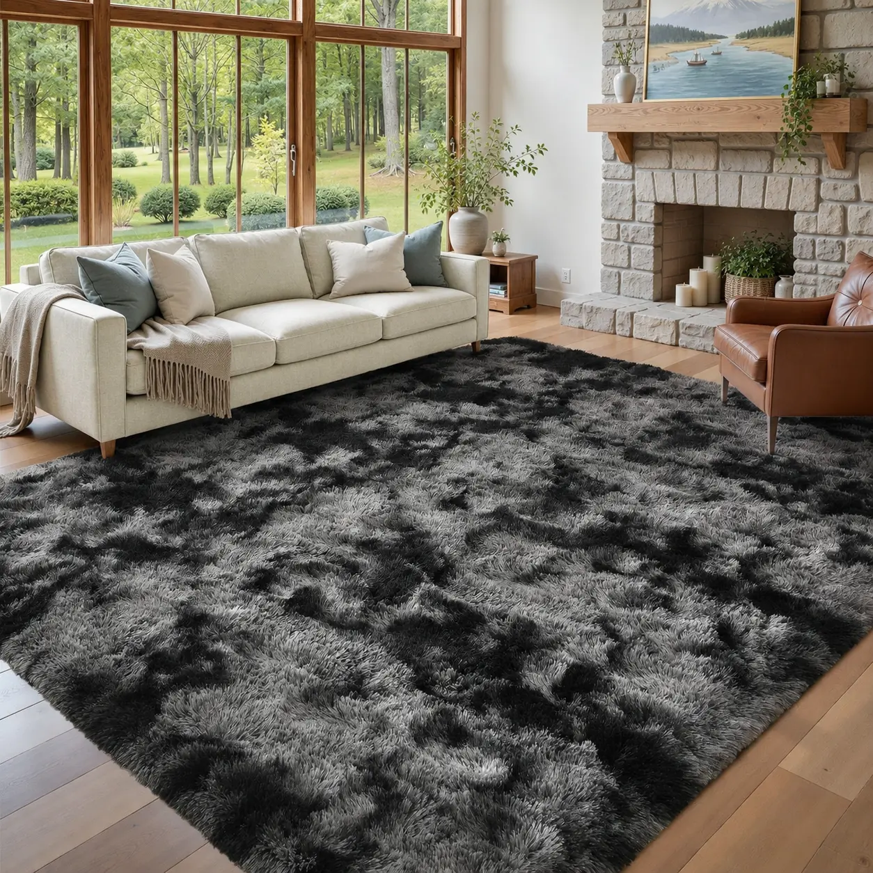 Ultra Soft Fluffy Rug, Shaggy Tie Dye Area Rug with Non Slip Backing, Cozy Plush Carpet for Living Room Bedroom Playroom Home Decor