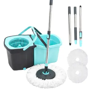 2 Large Separatable Compartment Mop and Bucket with 2 Mop Heads Hands-Free Wringing