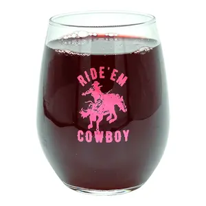 Ride Em Cowboy Wine Glass Funny Cute Rodeo Saying Graphic Novelty Cup-15 oz Funny Wine Glass Funny Sarcastic  Novelty Wine Glass White Standard