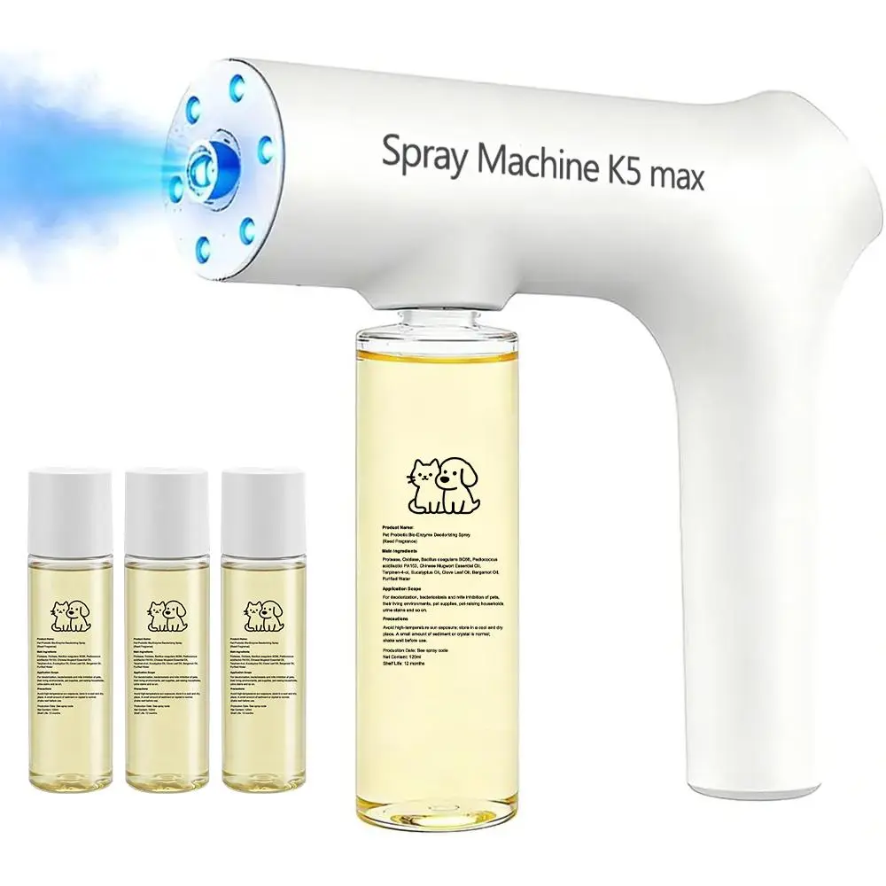 Blue Light Odor Eliminator Sprayer Kit, Bio-Enzyme Deodorizing Spray with Mild Plant Fragrance for Pet Urine, Smoke, Toilet and Household Odors