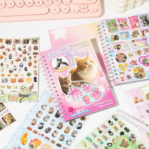 Kawaii Cat Sticker Book - 800+ Sticker Packs, 30 Sheets, 3 Glossy Matte Texture, Scrapbook Supplies, DIY Craftready for Scrapbooking, Party Favors, Kawaii Style Adds Playful Charm