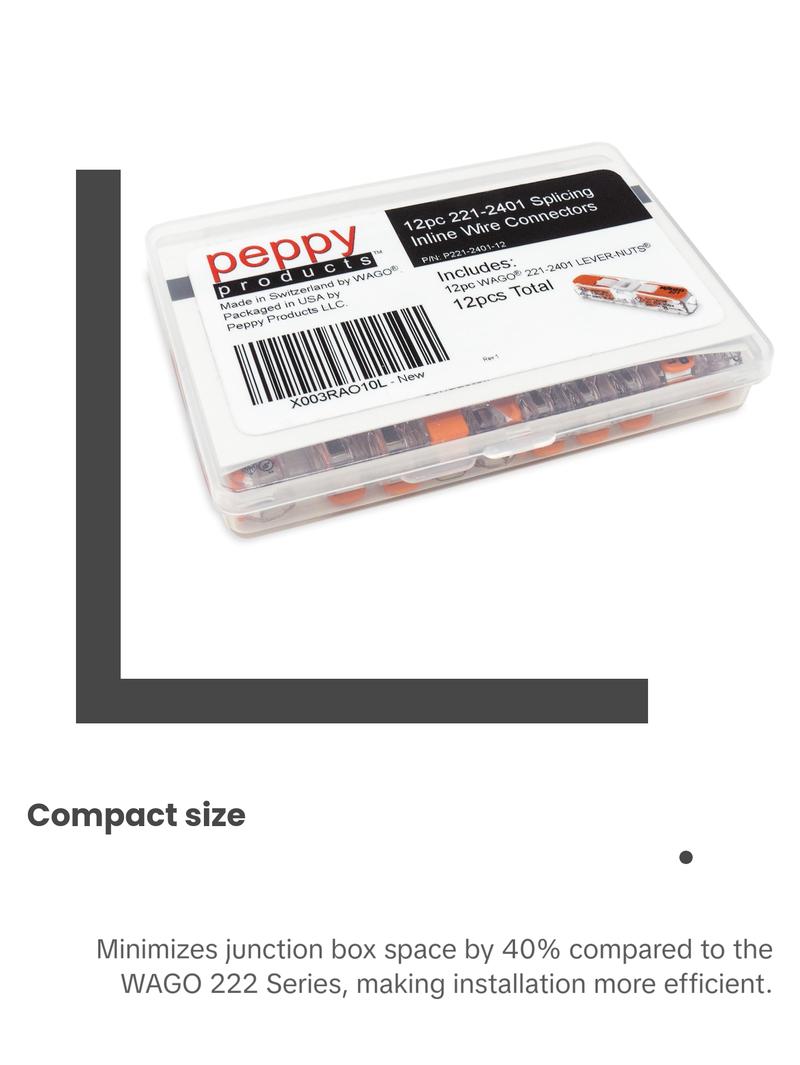 WAGO 221-2401 LEVER-NUTS 12pc Compact Splicing Inline Wire Connectors with Case