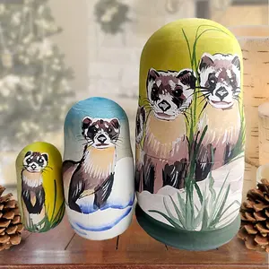 G.DeBrekht 14777 2 x 2 in. Raccoon Matreshka Nesting Hand-Painted Doll Figurine - Set of 3