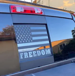 Rear Middle Window Freedom American Flag Decal for Truck, Matte Black USA Flag Vinyl Decal Sticker, Patriotic Truck Accessories