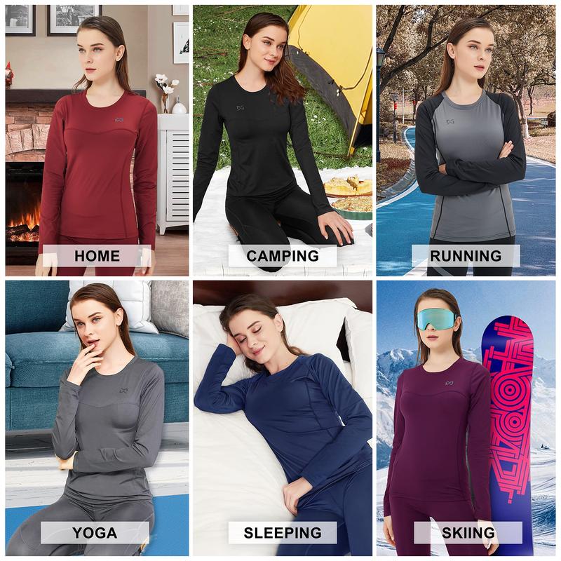 Women's Thermal Underwear Set - Fleece Lined Base Layer Top & Bottom for Skiing, Cold Weather Long Johns Winter Thermal Set, Soft Brushed Interior