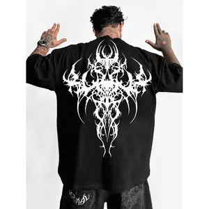 Men's Gothic Dark Tribal Print Short Sleeve T-Shirt - Solid Casual Round Neck -Fit Spring/Summer Top with Gothic Style for Casual Attire & Themed Events - Hand Washable