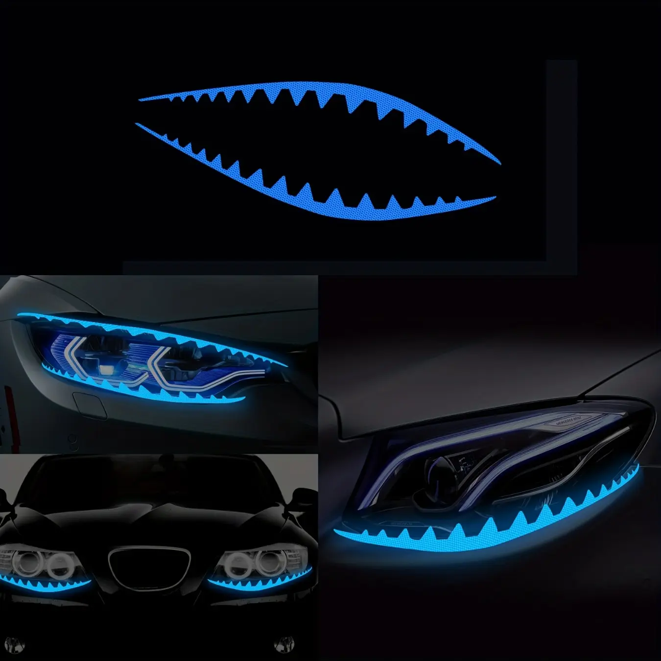 Shark eyeliner pen car headlight decal reflective vinyl stickers, a pair of sawtooth-shaped eyeliner stickers are suitable for car self-adhesive vinyl decal bumper stickers Automobile Decals Car Decals and vehicle lighting