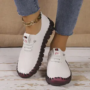 A7-Womens Comfy Breathable Sneakers Flat Bottom Leather Slip-on Loafers Handmade Soft Shoes Sandals