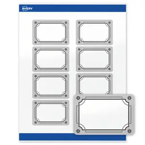 Avery Printable Rectangle Labels, 2" x 3", Glossy White, Pre-printed Metallic Silver Border/Black Frame Design, Sure Feed Technology, Laser & Inkjet Compatible, 160 Total