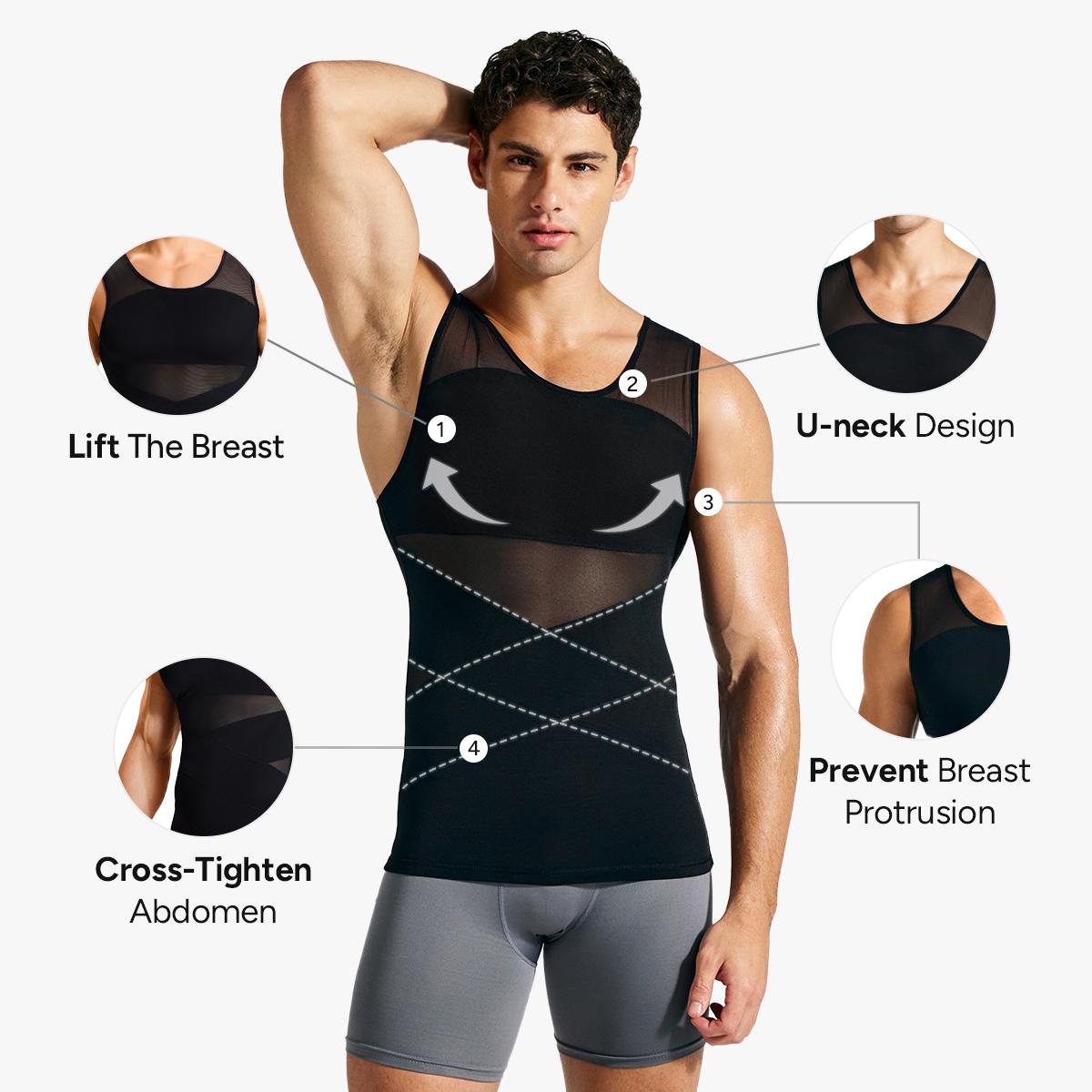 【Nebility】Men’s Mesh Fabric Breathable Compression Shapewear Vest – Slim-Fitting, High Elasticity, Seamless Menswear for Daily Wear Tummy Control,fathersdaygift