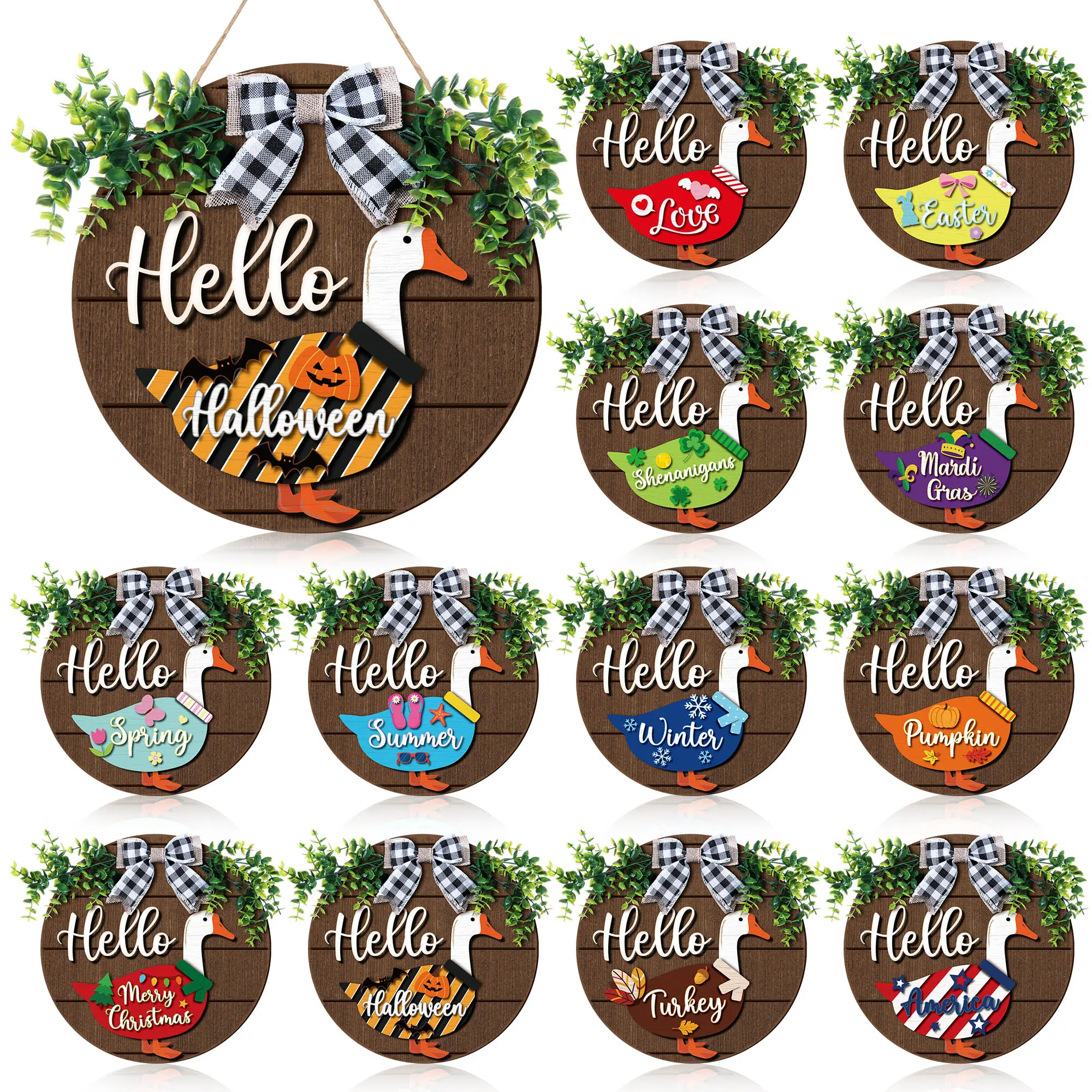 Gejoy Magnetic Interchangeable Goose Sign - Rustic Farmhouse Wooden Welcome Decor, Halloween Things for Front Door Porch Accessories, House Decor Entryway Hanging Housewarming Gift, Wall Hanging