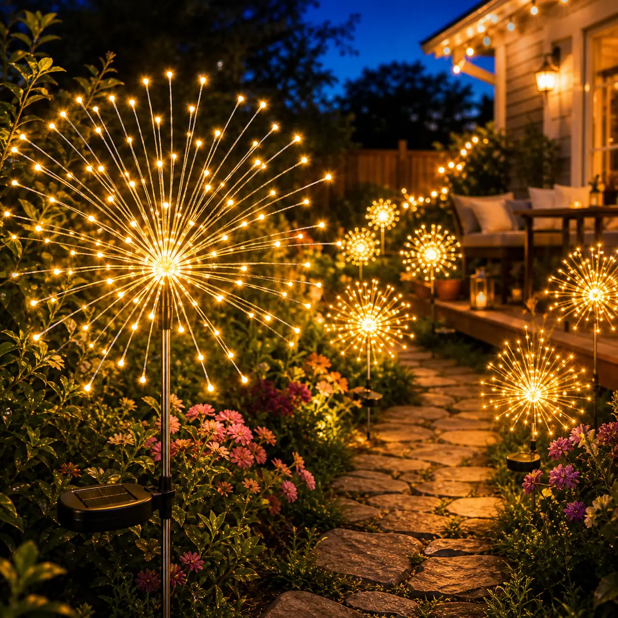Solar Firework Light with Rainbow Tube, 120 LEDs, IP65 Waterproof Outdoor Decorative Lights for Walkway Pathway Backyard Christmas Decoration