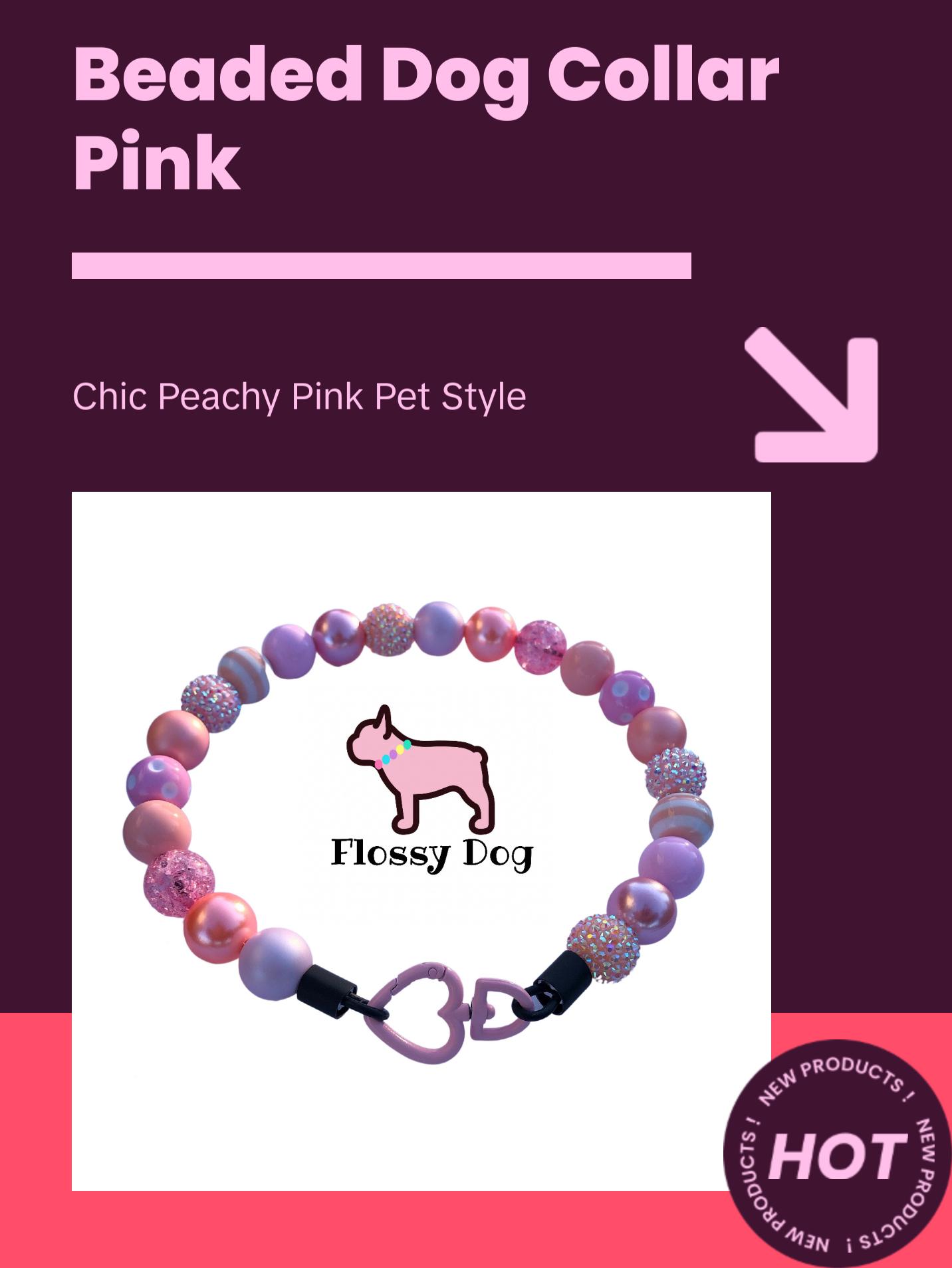 Peachy Pink Beaded Dog Collar | Custom  | Durable Dog Necklace | Coral & Light Pink Bead Collar for Dogs | Puppy Pearls | Pearl Collar