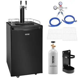 【Summervibes】VEVOR Beer Kegerator, Dual Tap Draft Beer Dispenser, Full Size Keg Refrigerator with CO2 Cylinder, Shelves, Drip Tray & Rail, 32°F- 50°F Temperature Control, Hold 1/6, 1/4, 1/2 Barrels