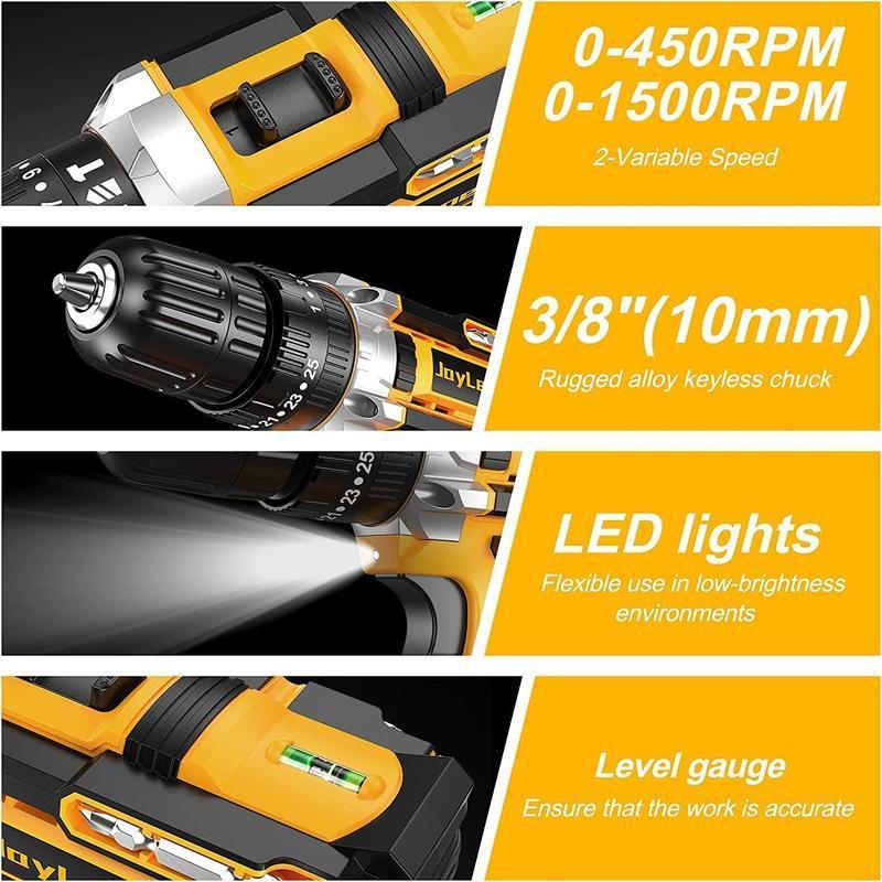 Cordless Drill Tool Set  21V Electric Power Drill with 1.5AhLithium-ion Battery and Charger–USB/Type-C Rechargeable, Portable, All-in-One DIY & Home Toolbox Kit,Drill Driver Kit for Home Decoration,Repair And DIY ,gifts