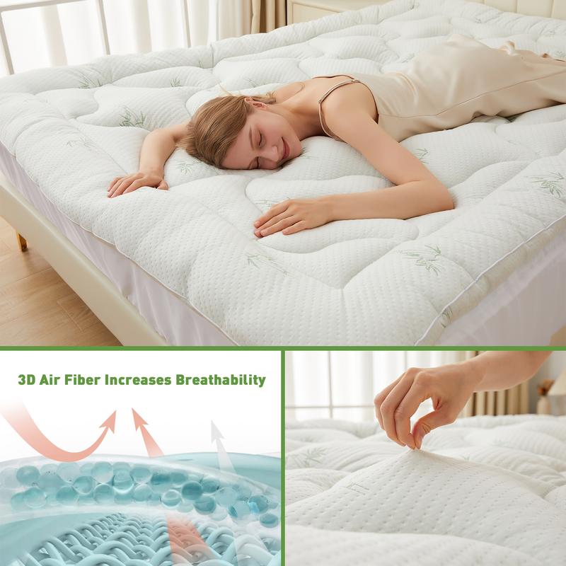 Springtok 2026 OBOEY Bamboo Mattress Topper 1000GSM with 1 Pillow Protector&Eye Mask, Side Pocket, Waterproof Mattress Protector, Cooling Extra Thick Breathable Mattress Pad Cover,8-21” Deep Pocket