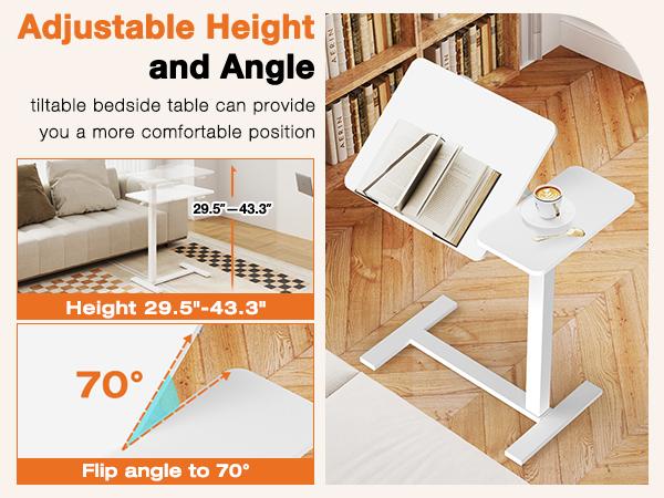 Overbed Bedside Table Adjustable with Wheels, Mobile Standing Stand Up Rolling Laptop PC Desks with Tilting Top Height Tray Side Computer Workstation Overbed Bedside Table Adjustable with Wheels, Mobile Standing Stand Up Rolling Laptop PC Desks with Tilting Top Height Tray Side Computer Workstation