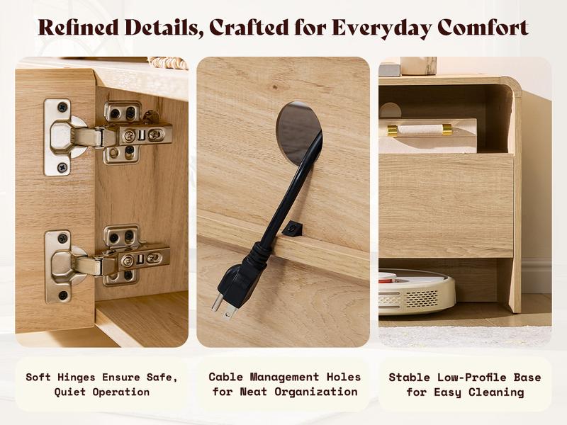 AMERLIFE 70" Modern TV Stand for TVs Up to 80", Wood TV Console with Curved Profile Design & 2 Storage Cabinets, Media Console Entertainment Center for Living Room, Bedroom/Best Gift Ideas/Christmas Gifts