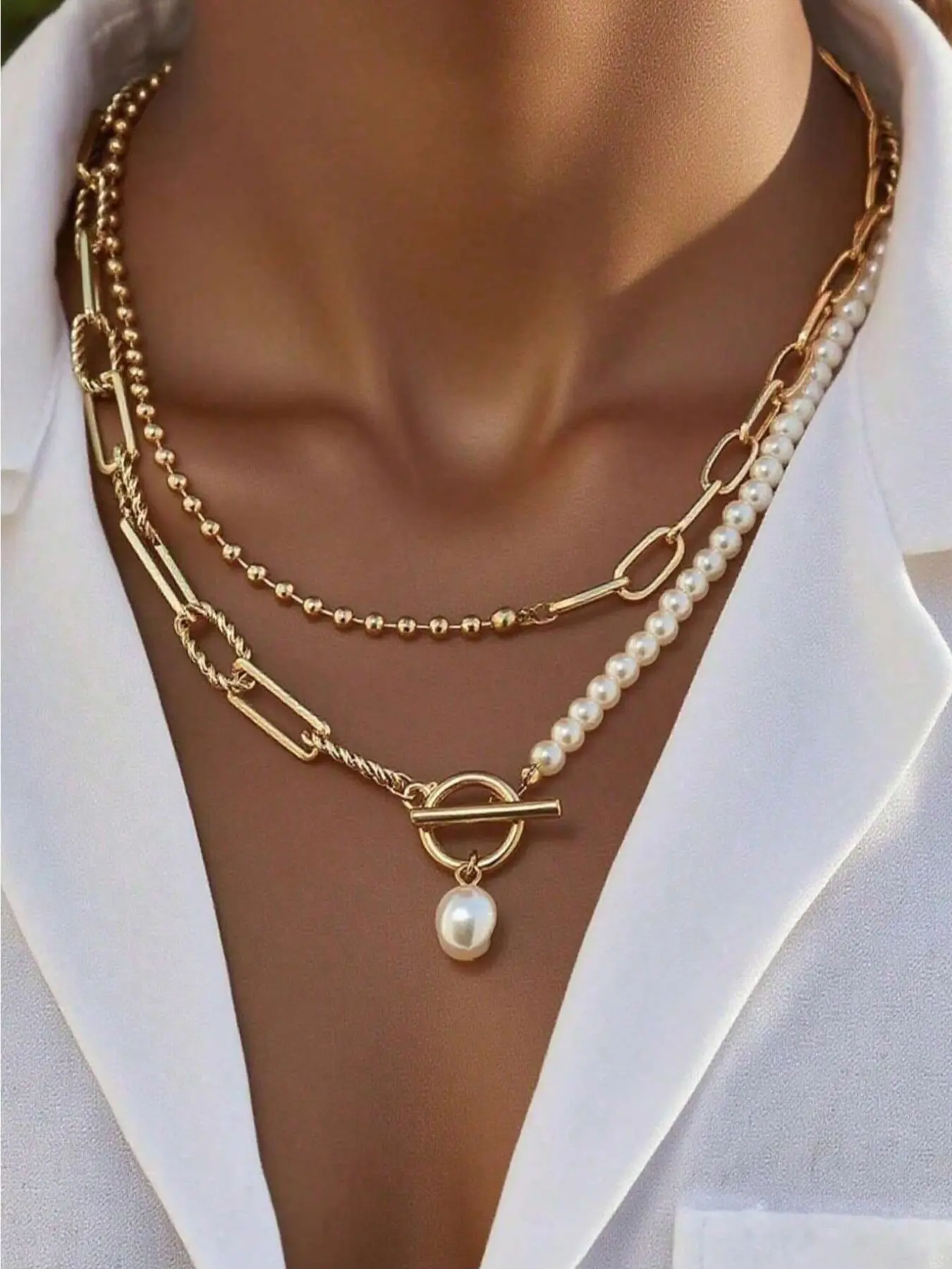 Fashionable Long Pearl Chain Necklace, Pearl Embellished Vintage Style Personalized Pearl Clasp, Elegant Jewelry for Women, Perfect Gift Idea, Dangling Pearl Necklace