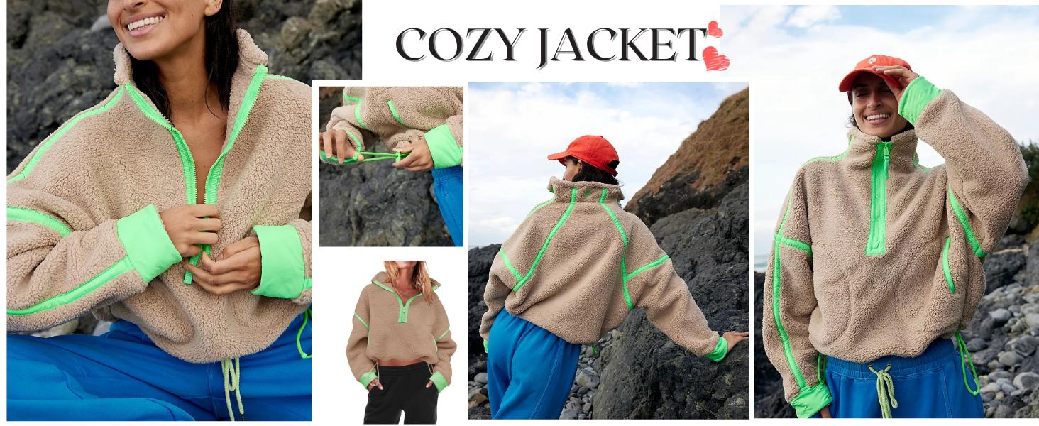 YeeZaa Women's Sherpa Fleece Pullover Hoodie Soft Half Zip Oversized Sweatshirt with Pockets 2026 Spring Warm Fuzzy Fall Winter Crop Jacket Tops Outerwear Casual Chic Twisted Style SpringStatements