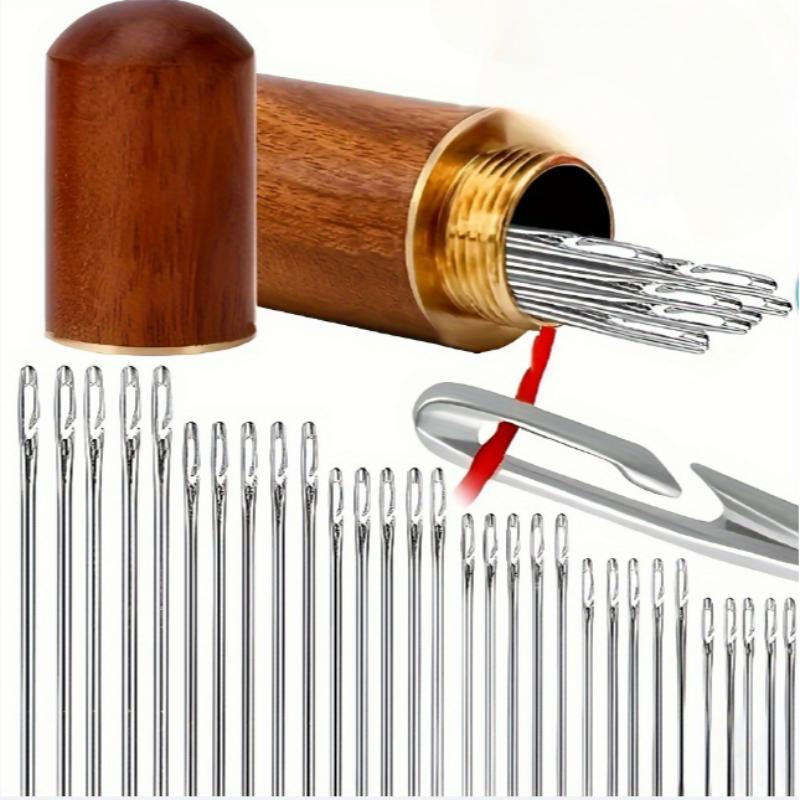 Self-threading Needle Set, 30pcs/set Multi-purpose Household Hand Sewing Needle with Wooden Needle Case, Sewing Supplies for Home & Cloth Shop Use