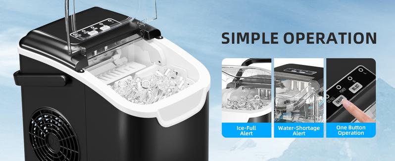 Antarctic Star Countertop Ice Maker Portable Ice Machine with Handle, 26Lbs/24H, Self-Cleaning Ice Makers, 9 Ice Cubes/6 Mins for Home Kitchen Bar Party, Black.