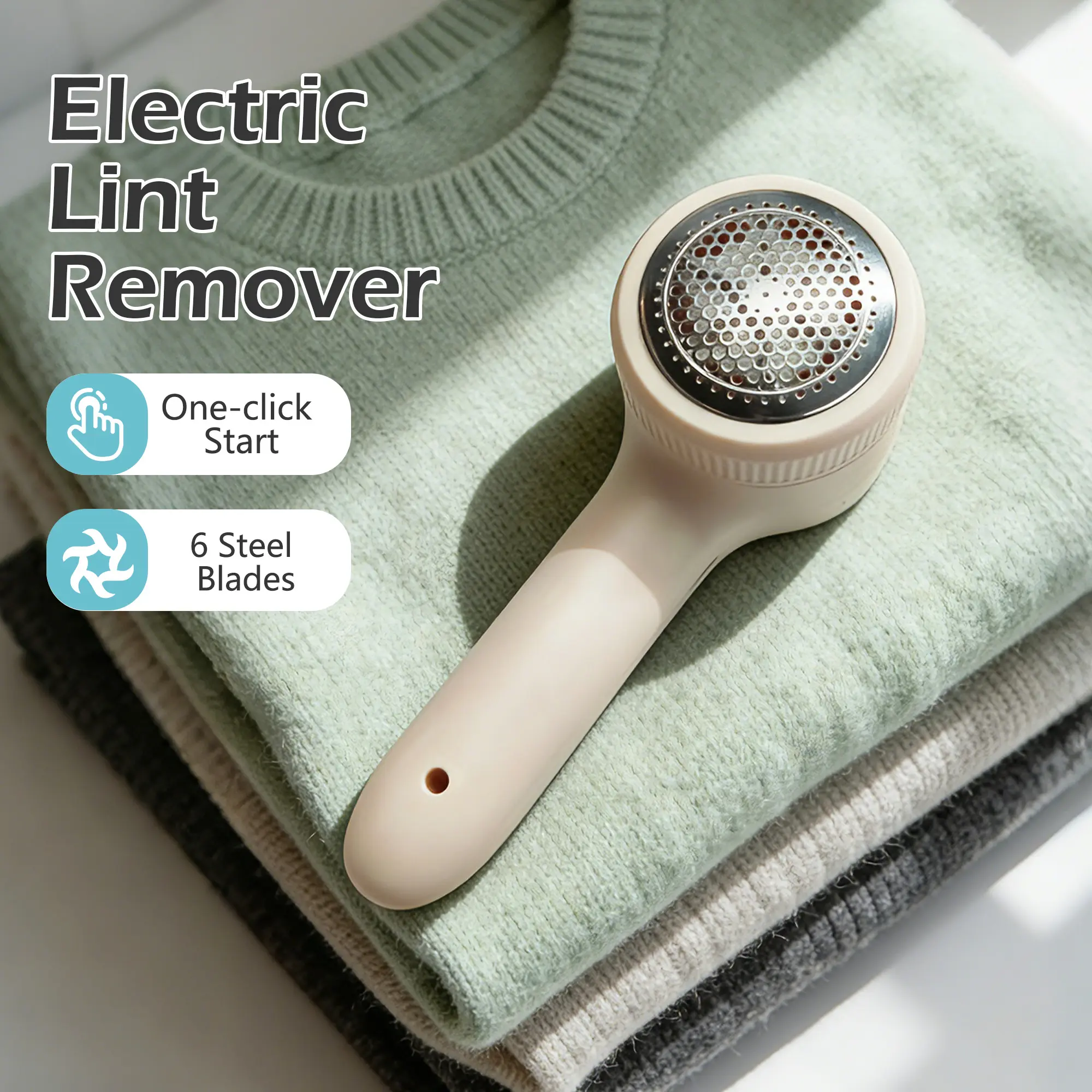 Cordless Fabric Shaver 1-Pack, Lightweight Lint Remover for Clothing, Minimalist Design for Drawer Storage, Compact Home Tool