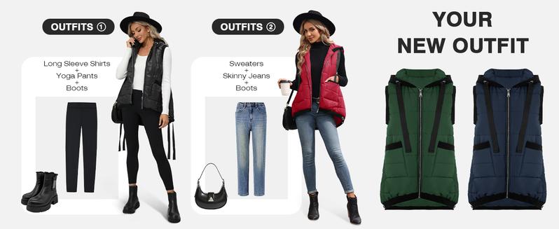 Women's Hooded Outwear Vest Lightweight Zipper Up Padded Gilet With Pockets