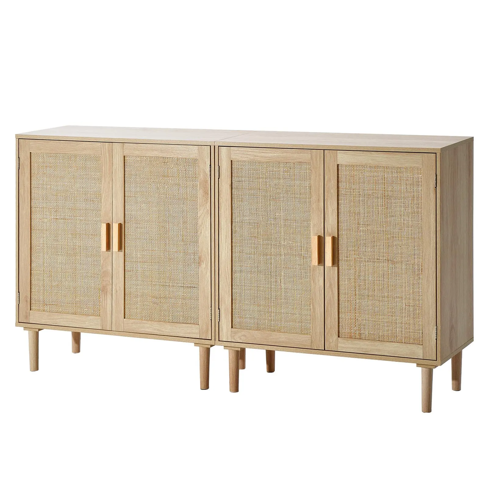 【Summerfinds】VEVOR Rattan Cabinet, Set of 2, Rattan Storage Cabinet with 4 Magnetic Doors and Adjustable Shelves, Sideboard Buffet Cabinet for Hallway, Entryway, Living Room, or Kitchen, Natural