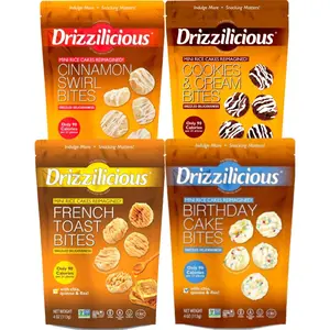 Drizzilicious Mini Rice Cakes 4-Flavor Bundle – Cinnamon Swirl, Cookies & Cream, French Toast & Birthday Cake – Low Calorie Snack