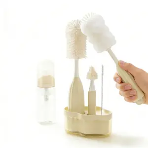 All-in-One Press-to-Foam Silicone Baby Bottle Cleaning Kit With Bottle Brush, Nipple/Straw Brushes, Tabletop Drying Rack, BPA Free for Baby Bottles, Cups, Breast Pumps, Nipples, Small Appliances, Travel-Friendly