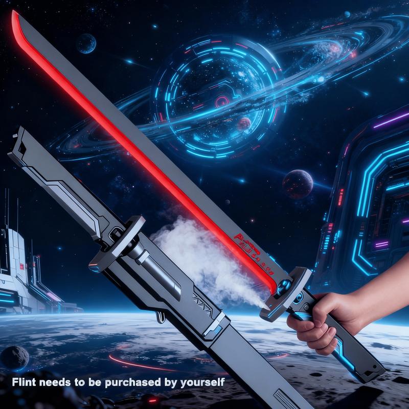 Cyberpunk Neon Sword Lightsaber Toy 31.5" Spark Blade Sound & Fog Eight-Color Streaming Light Effect Type-C Rechargeable for Rave, Cosplay & Display