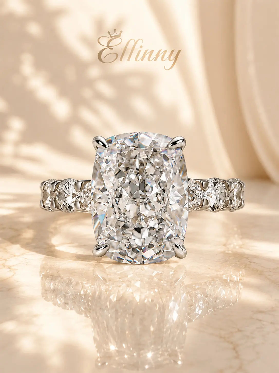 Effinny Tarnish-resistance 9.0ct Elongated Crushed Ice Cushion Cut 14K Gold Plated Engagement Ring,Travel-Friendly Daily Wear Affordable Luxury Fine Women's Jewelry