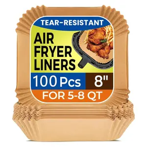 100 PCS Air Fryer Disposable Paper Liners,8 Inch Square Parchment Disposable Paper Liner for 5-8QT Air Fryer,Baking, Roasting and Microwave, Non-Stick Airfryer Accessories