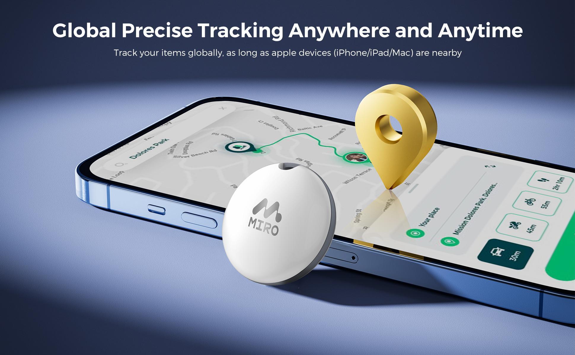 【T1R】Miro Smart Bluetooth Tracker–Compatible with Apple Find My (iOS Only), Backpack, Wallet, Suitcase, IP6 Waterproof – Travel, Daily Use, Outdoor Adventures, Stress-Free Tracking, Perfect Gift for Travelers, Parents & Home Essentials
